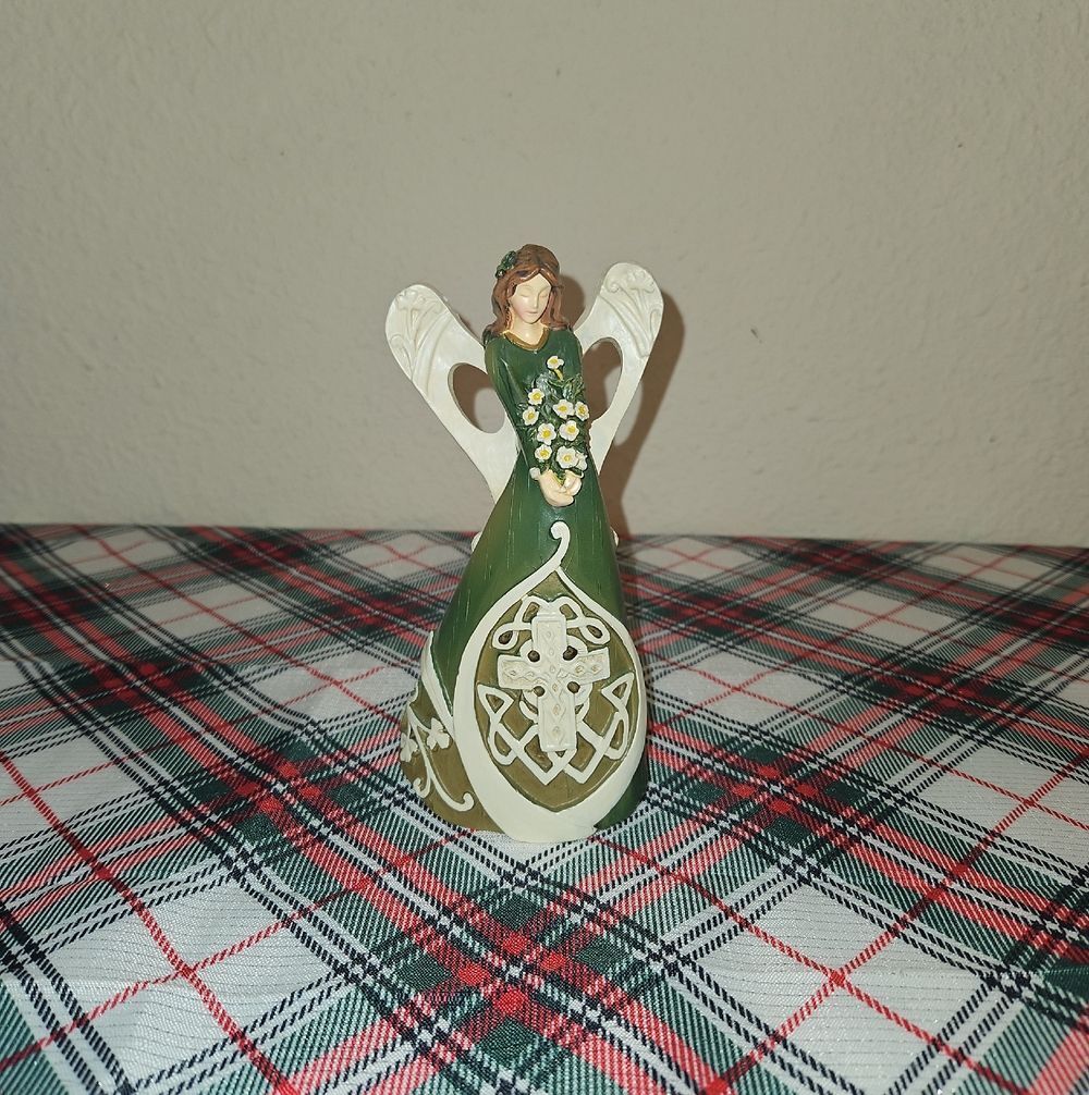 Roman Inc. 7" Woodcut Irish Angel Figurine with Cream Celtic Accents